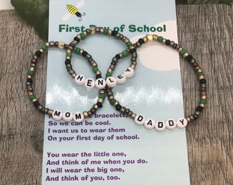Personalized Mother, Daddy and daughter camouflage bracelet set  - First day of School -Mommy and me bracelets