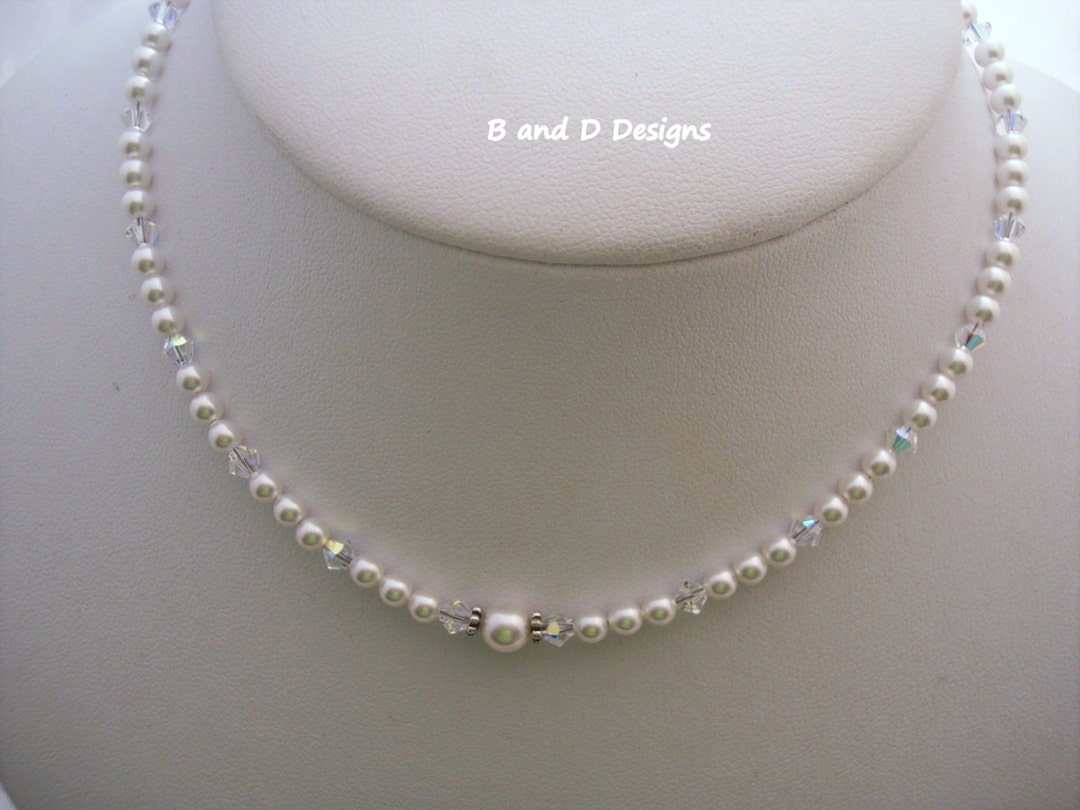 Swarovski White Pearl Necklace Set Baby Girl Necklace Girl Etsy