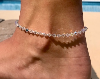 Anklet, Swarovski Crystal, ankle bracelet, Wedding Jewelry, Sterling Silver, Bridal Jewelry, Body Jewelry