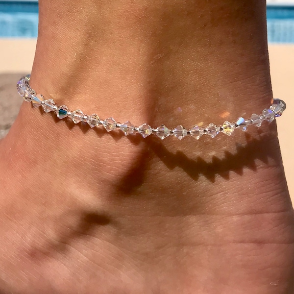 Anklet, Swarovski Crystal, ankle bracelet, Wedding Jewelry, Sterling Silver, Bridal Jewelry, Body Jewelry