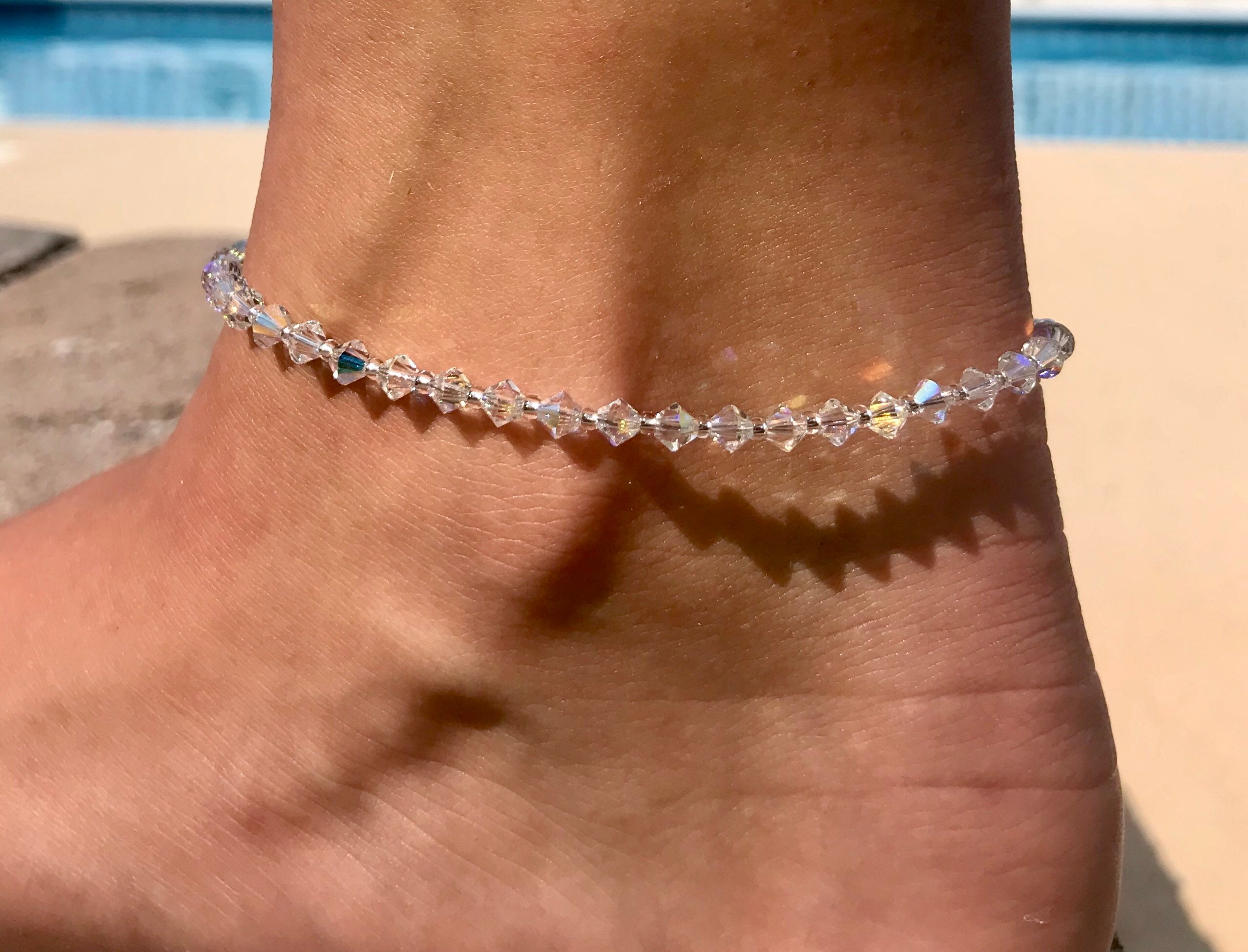 Crystal Pastel Stretch Anklet/beach Wedding/crystal Ankle 