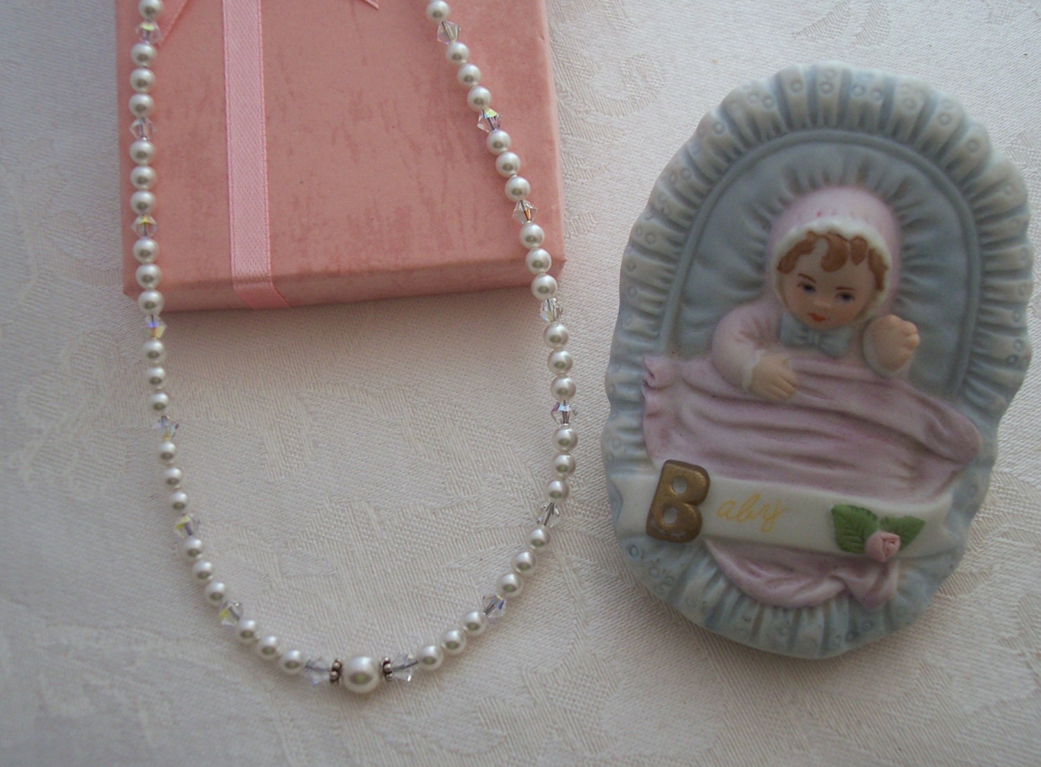 Swarovski White Pearl Necklace Set Baby Girl Necklace Girl Etsy
