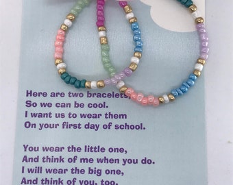 Personalized Mother daughter multi color bracelet set - First day of School -Mommy and me bracelets