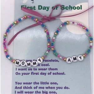 Personalized Mother daughter multi color bracelet set - First day of School -Mommy and me bracelets