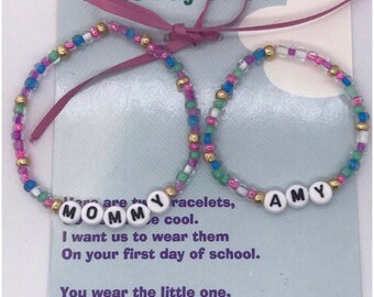 Personalized Mother daughter multi color bracelet set - First day of School -Mommy and me bracelets