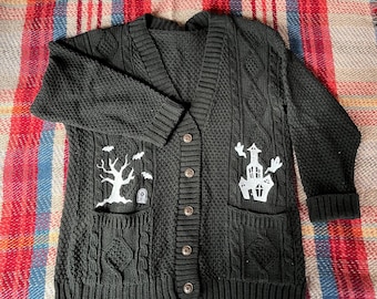 Haunted House Cardigan | Bats and Ghosts Glow in the Dark | Spooky Collection | Made to Order