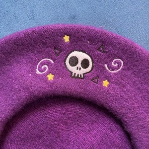 Glow in the Dark Skelly Skull Embroidered Beret | Multiple Colours Available | Spooky Collection