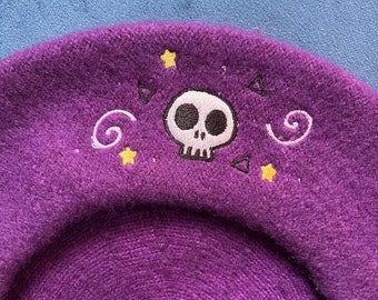 Glow in the Dark Skelly Skull Embroidered Beret | Multiple Colours Available | Spooky Collection