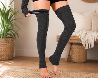 Non Slip Ribbed Knit Thigh High Leg Warmers, Dance Yoga & Activewear Long Sock, Handmade