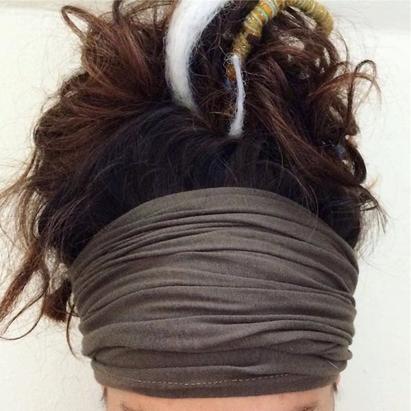 Cotton Headband, Head Tube, Dread Sock Loc Wrap, Long Headband, Wide Headband, Scrunchy, Hair Dreadlocks Up Do Unisex Stretchy, Olive Cotton