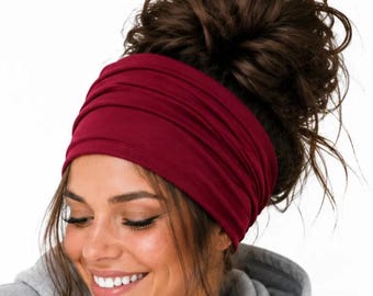 Wide Cotton Headband for Messy Buns, Soft Stretch Hair Wrap, Boho Hair Accessory