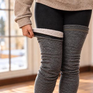 No Slip Fleece Lined Handmade Leg Warmers, Sherpa Fleece Long Thigh High, USA Made