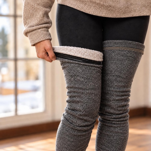 No Slip Fleece Lined Handmade Leg Warmers, Sherpa Fleece Long Thigh High, USA Made