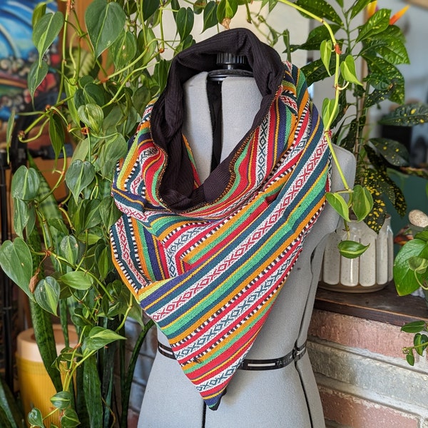 4 in 1 Schal, Schlauchschal, Funktionale Mode, nepalesische Baumwolle, Ethno Schal, Große Kapuze, Tribal Print, Wandelbarer Schal, Campingsschal