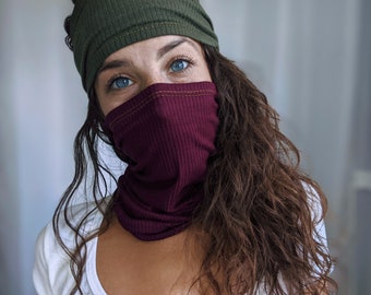 Burgundy Mask, Headband, Ribbed Knit, Headband Mask, Long Headband, Long Mask, Boho Mask, Hippie Mask, Stylish Mask, Fashion Mask, Cover