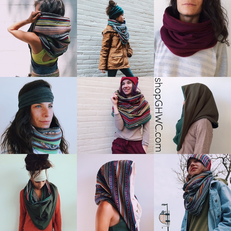 Winter Rib Knit Fleece Infinity Outdoor Cowl 4-in-1 Cowl Shrug Scarf Neck Scarf Warm Hood Convertible Olive Green Mask Warm