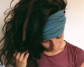 Rib Knit Headband, Wide Boho Hair Wrap, Dreadlock Band, Yoga, Handmade