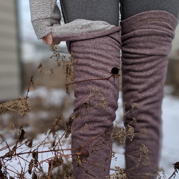 Sherpa Lined Leg Warmers, Fleece Thigh Highs, Handmade in USA