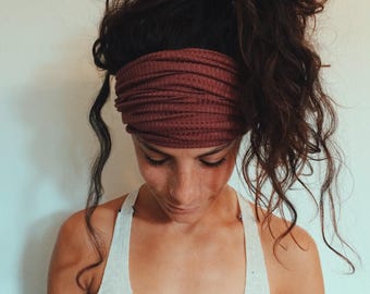 Boho Ribbed Knit Headband | Wide Hair Tube, Loc Wrap (Handmade)