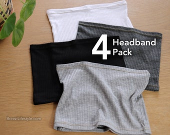 4 Headbands, Headband Bundle, Headband Set, Monotone, Black Headband, Gray Headband, Updo Headband, Ribbed Headband, Olive Headband, Soft