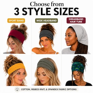 The image is a collage of six different headband styles, each with a different color and pattern, showcasing various options for choosing from.