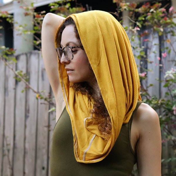 Yellow Cowl Scarf, Cowl Hood, Festival Head Scarf, Cowl Shrug, Yellow Hood, Convertible Scarf, Hood Scarf, Festival Head Wear, Yellow Scarf