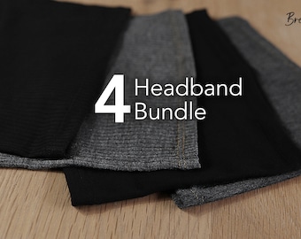 4 Headbands, Headband Bundle, Headband Set, Monotone, Black Headband, Gray Headband, Dread Headband, Ribbed Headband, Charcoal Gray, Ribbed