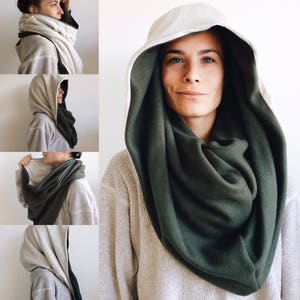 4-in-1 Cowl Shrug | Hood, Neck, Warm, Infinity, Scarf, Mask | Winter Scarf, Olive Scarf, Multi tone, Rib Knit, Soft Scarf, Best, Popular