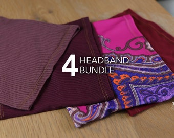 4 Headbands, Headband Bundle, Headband Set, Empowering, Red Headband, Updo Headband, Ribbed Headband, Burgundy Headband, Paisley Headband