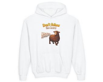 Sudadera con capucha juvenil con diseño de oveja "No sigas al rebaño"
