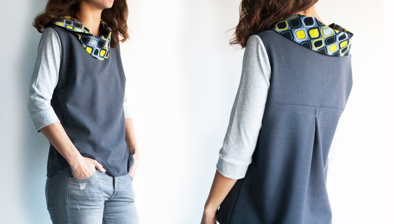 Grey tunic top with elegant collar womens grey top mustard yellow collar blouse casual top blouses for women casual blouse