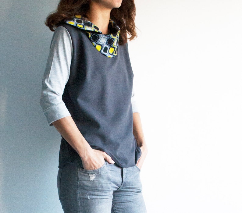 Grey tunic top with elegant collar womens grey top mustard yellow collar blouse casual top blouses for women casual blouse