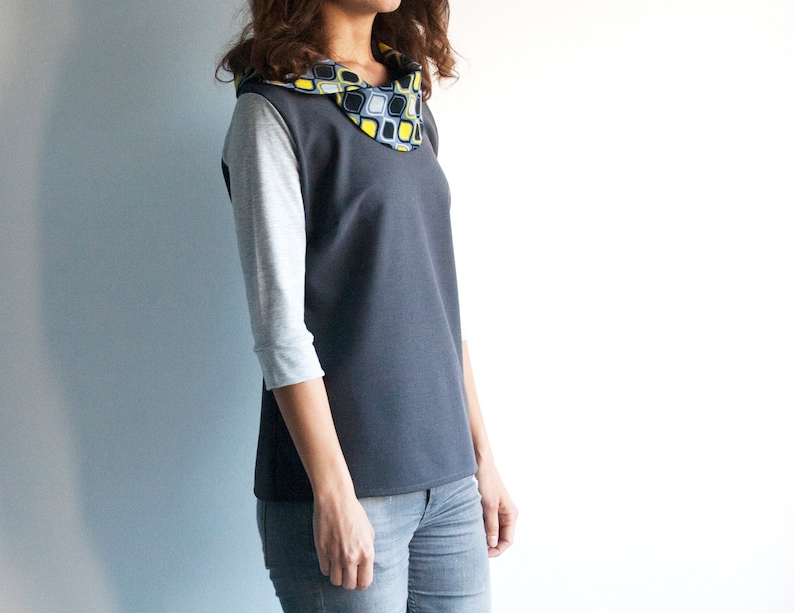Grey tunic top with elegant collar womens grey top mustard yellow collar blouse casual top blouses for women casual blouse