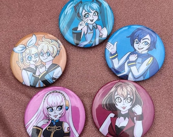 Hoja de pegatinas y botones con fan art de Vocoloid