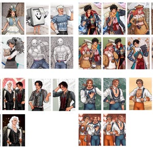 Pode incluir: Uma cole&ccedil;&atilde;o de ilustra&ccedil;&otilde;es digitais com v&aacute;rios personagens em diferentes roupas. As imagens mostram uma variedade de estilos, incluindo fantasia, hist&oacute;rico e moderno. Os personagens s&atilde;o retratados em v&aacute;rias poses e ambientes.
