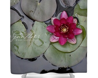 Zen garden PHOTO, magenta Lily shower curtain, Pink Lilypads, tenda doccia, green bathroom decor, green shower curtain, pink lily, zen water