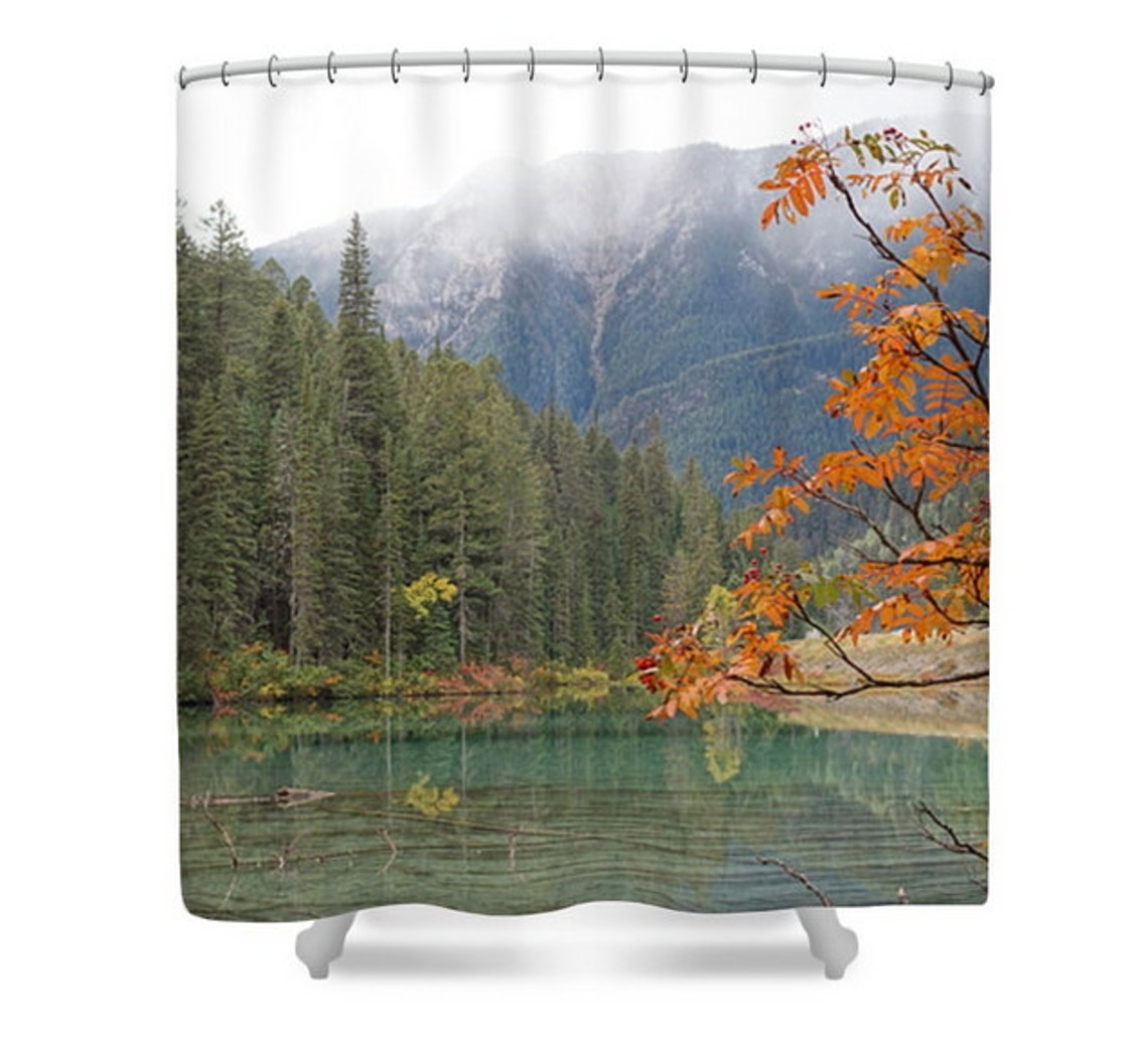 Green and Gold Shower Curtain Autumn Leaves Home Decor Etsy