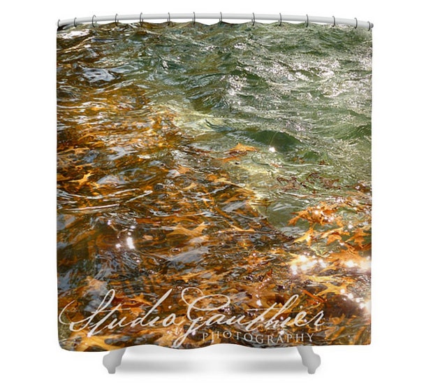Green and Gold Shower Curtain Autumn Leaves Home Decor Etsy