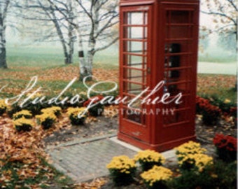12x18" unmatted photo Mackinac Island Phone Booth, Autumn photo, British Phone Box, Enchanted Mackinac Island Michigan