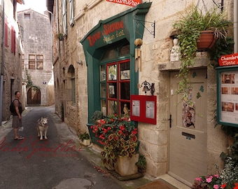 PHOTO Walking the dog, Malamute explores St. Antonin de-Noble-Val France - Mid Pyrennes, Francophile Art, French home decor