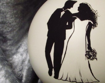 Elegant Bride and Groom Christmas Ornament. Hand Painted. Personalized to order. Gorgeous gift. 2 5/8 size.