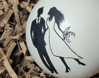 Timeless Wedding ornament. Bride and Groom. Hand painted to order.