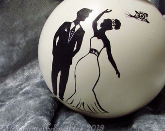 Classic Elegant Bride and Groom Christmas Ornament Hand Painted Personalized gift. 2 5/8 size.