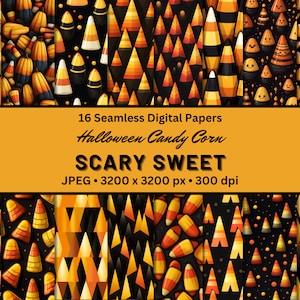 SCARY SWEET Halloween Candy Corn Set Digital Papers Seamless Digital Pattern for Scrapbook Paper, Seamless Pattern Printable Backgrounds