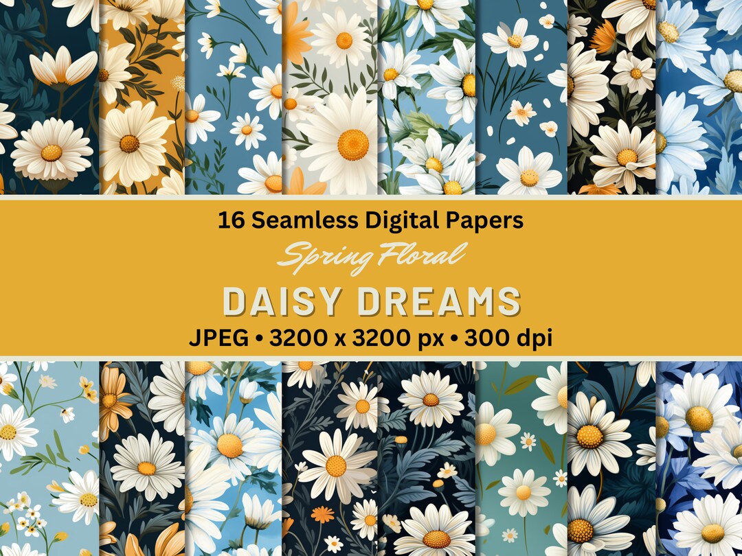 DAISY DREAMS Spring Floral Digital Papers Seamless Digital Pattern for ...