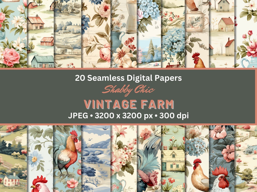 VINTAGE FARM Shabby Chic Floral Patterns Digital Papers Seamless ...