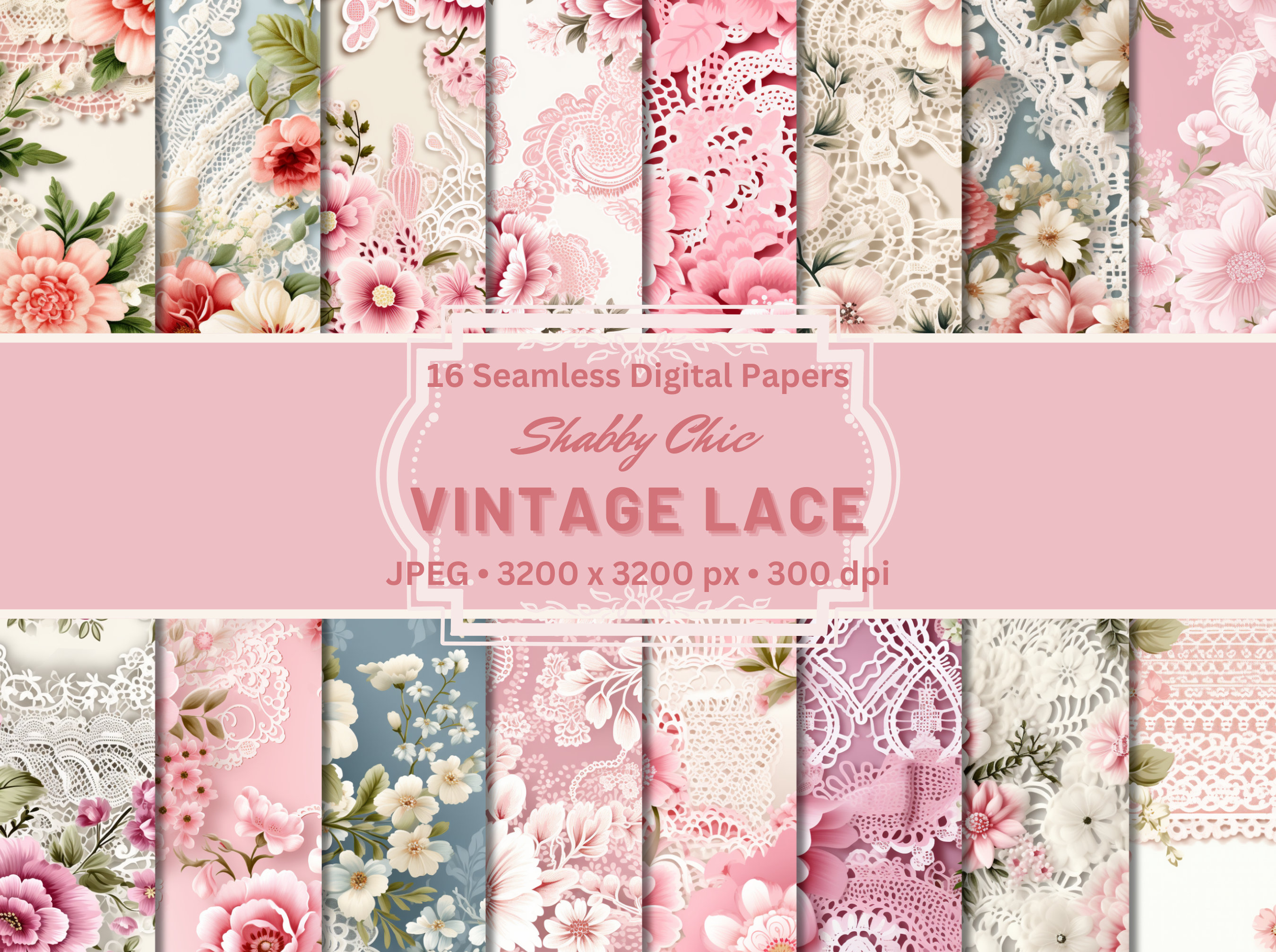 VINTAGE LACE Shabby Chic Patterns Digital Papers Seamless Digital ...
