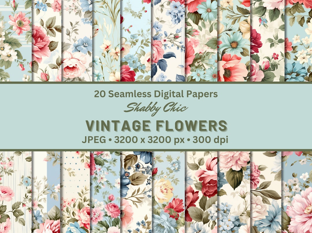 VINTAGE FLOWERS Shabby Chic Floral Patterns Digital Papers Seamless ...