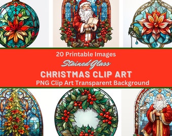 STAINED GLASS Christmas Clipart PNG Digital Scrapbook Floral Graphics clip art Stationary Printable Transparent Commercial