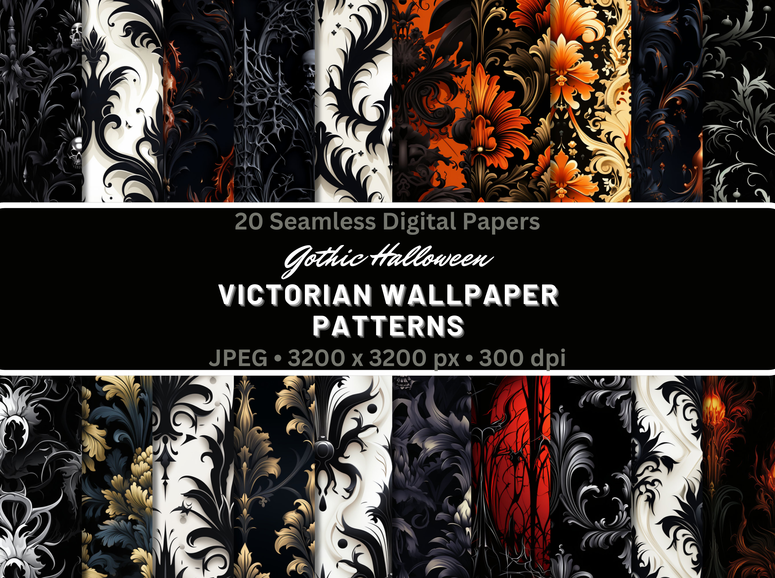 GOTHIC HALLOWEEN Victorian Wallpaper Digital Papers Seamless Digital